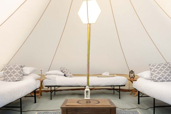 Luxury Yurts, paisley pattern, Bedroom, Sofa, Prosecco, Lifestyle, Camping, Glamping